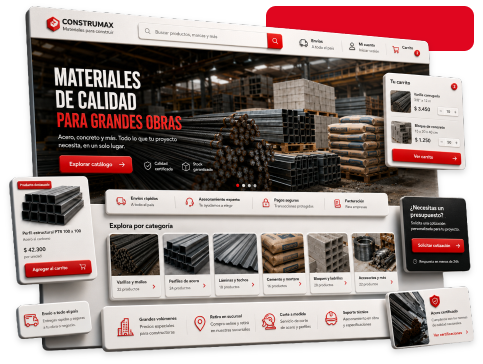 Vista previa de un sitio web comercial con catálogo y carrito